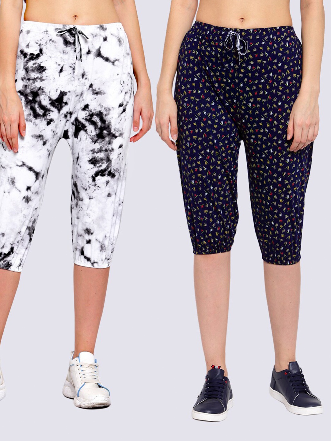 

KLOTTHE Women Pack Of 2 Printed Pure Cotton Capris, Navy blue