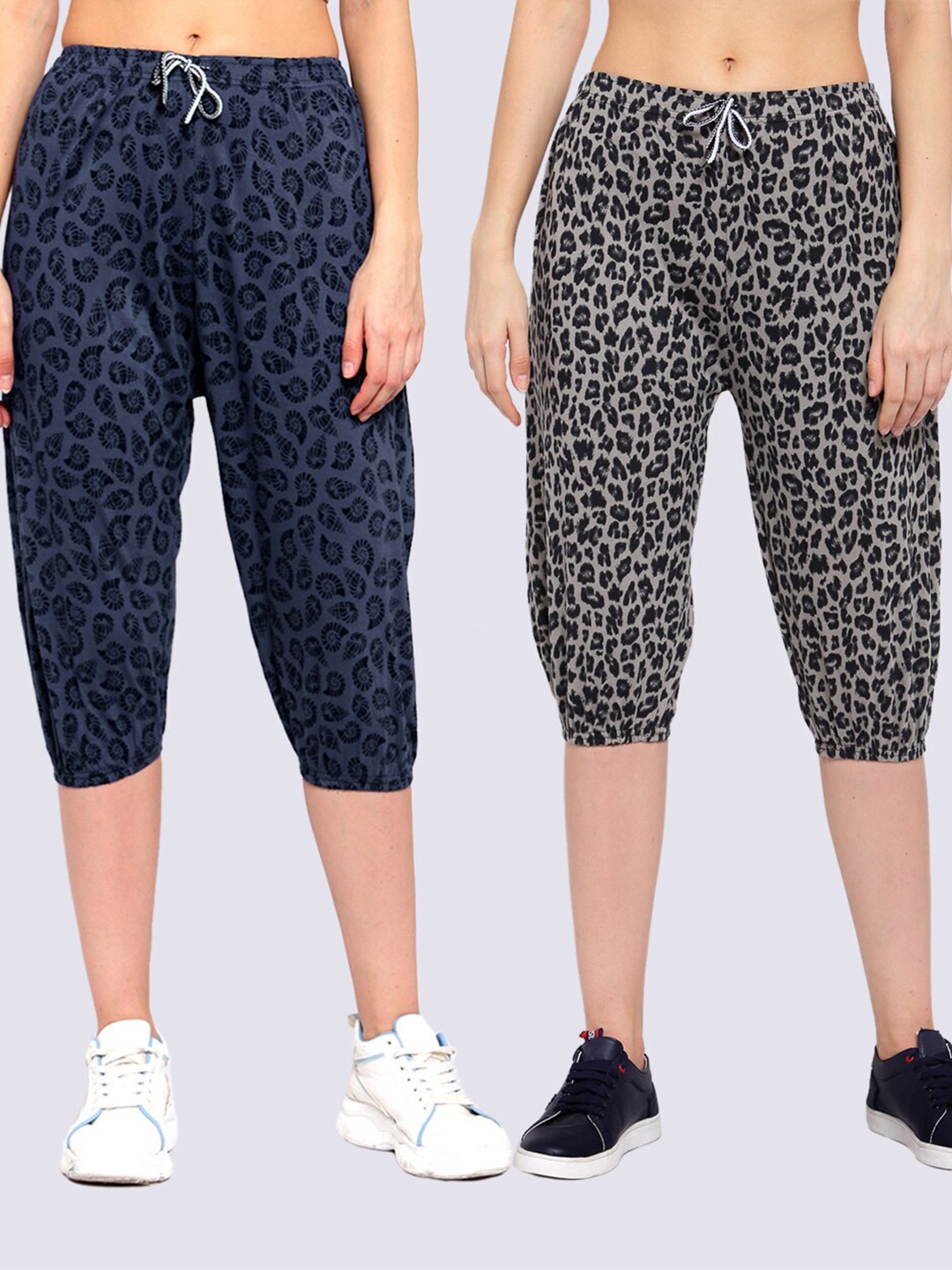 

KLOTTHE Women Navy Blue & Grey Pack of 2 Printed Capris