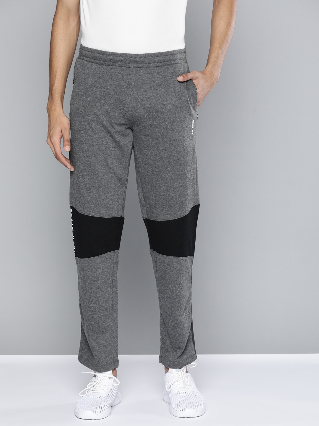 

Alcis Men Charcoal Grey & Black Colourblocked Track Pants