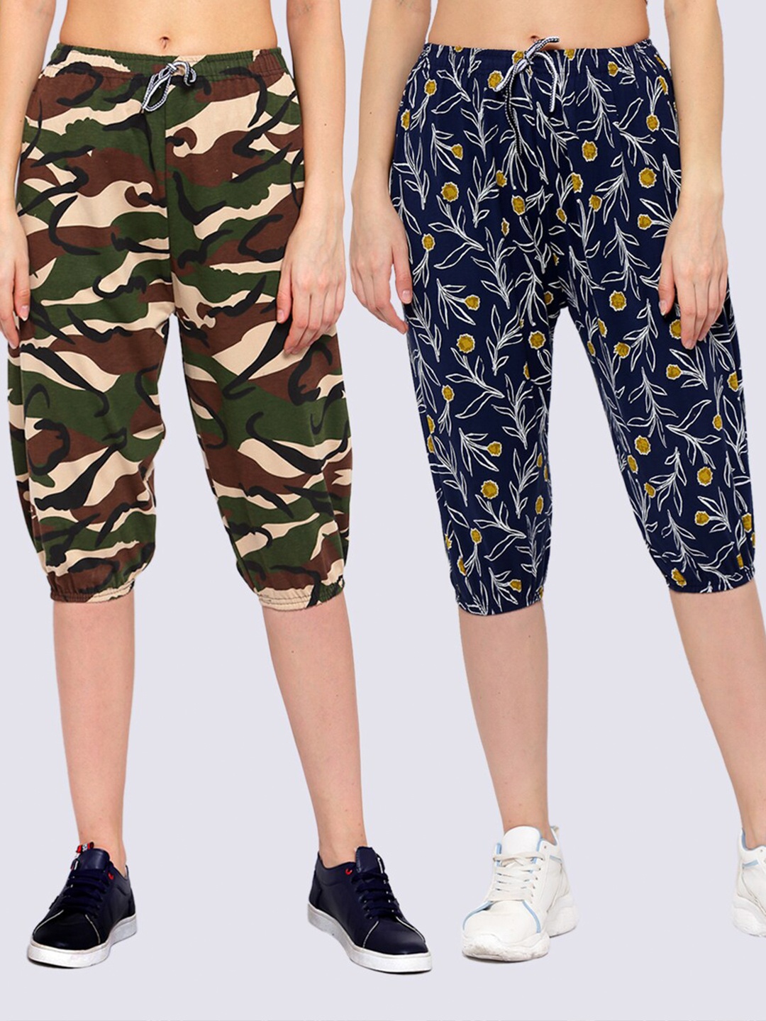 

KLOTTHE Women Navy Blue & Green Pack of 2 camouflage Printed Capris