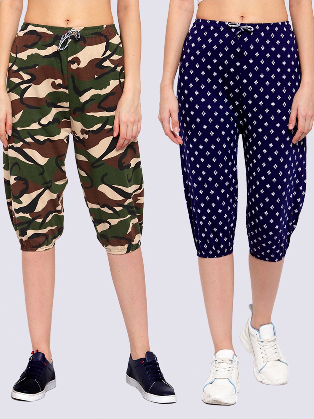 

KLOTTHE Women Pack of 2 Multi Printed Cotton Capris, Na