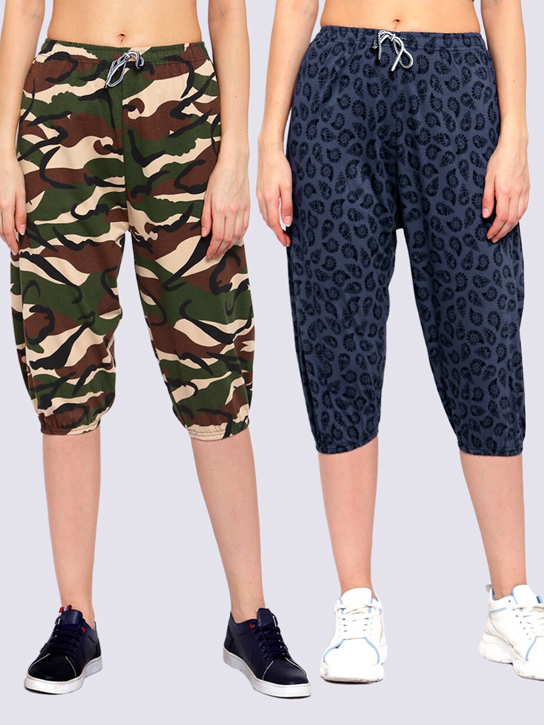 

KLOTTHE Pack Of 2 Women Pure Cotton Printed Capris, Blue