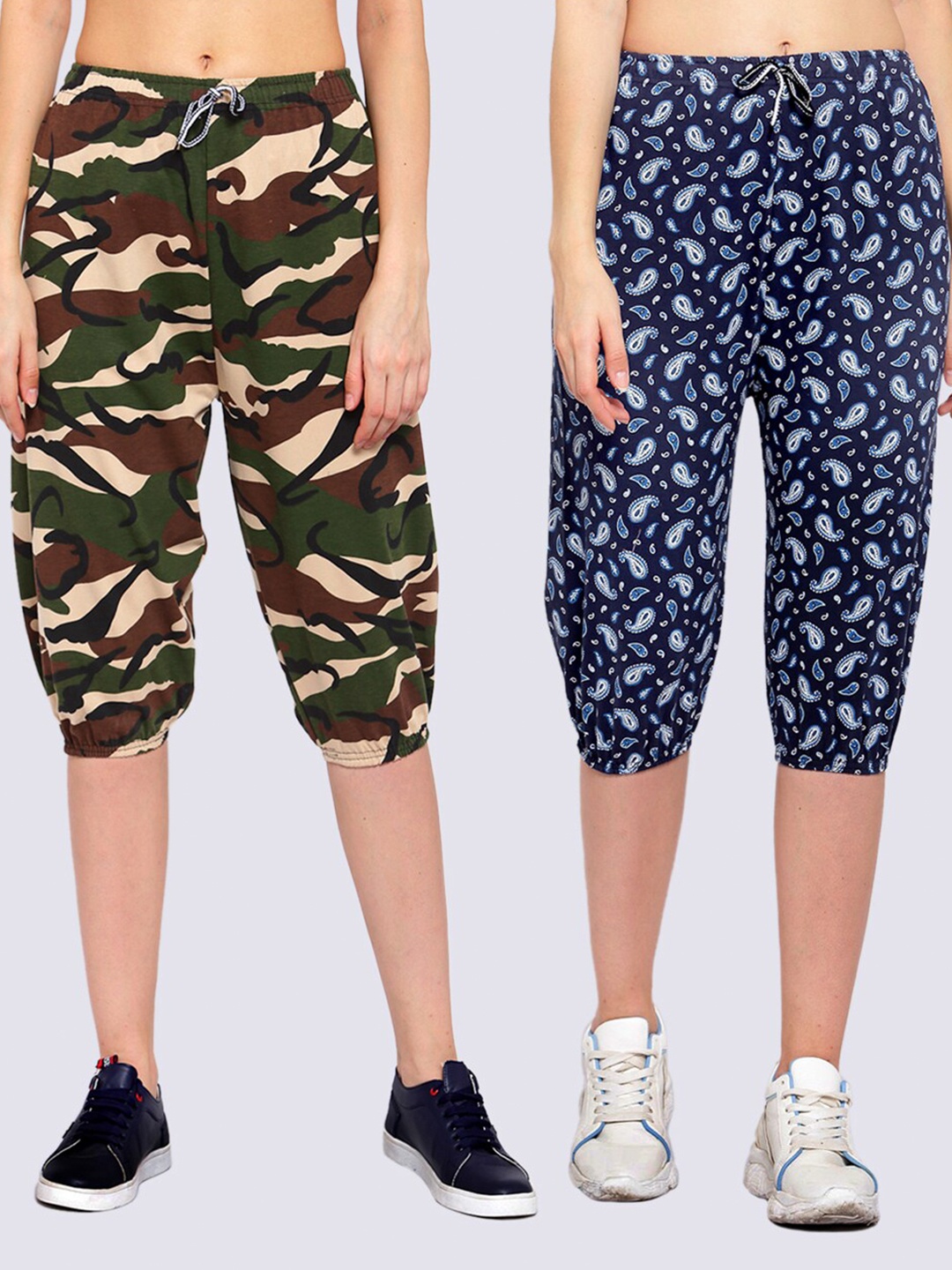 

KLOTTHE Women Pack Of 2 Navy Blue & Green Printed Capris