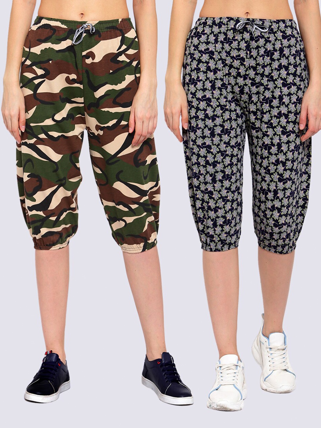 

KLOTTHE Women Pack Of 2 Pure Cotton Printed Capris, Navy blue
