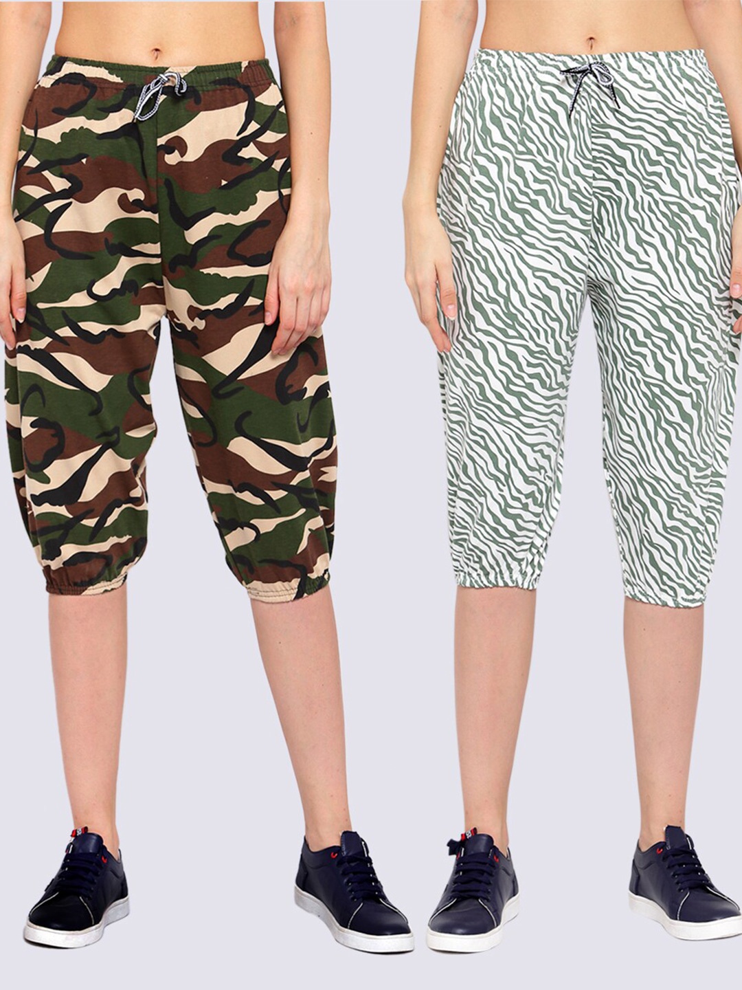 

KLOTTHE Women Pack Of 2 Printed Pure Cotton Capris, White