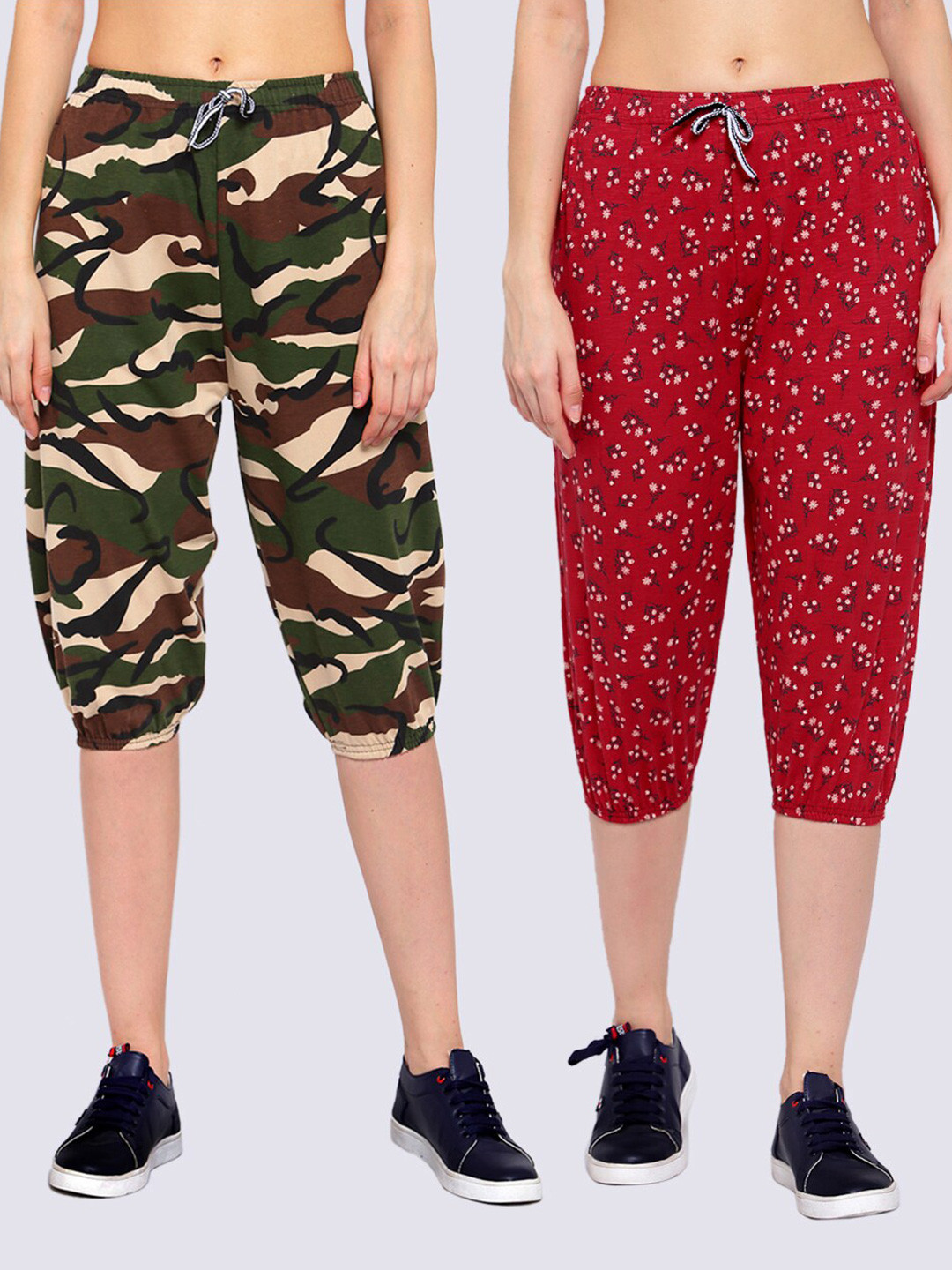 

KLOTTHE Women Pack of 2 Printed Cotton Capris, Red