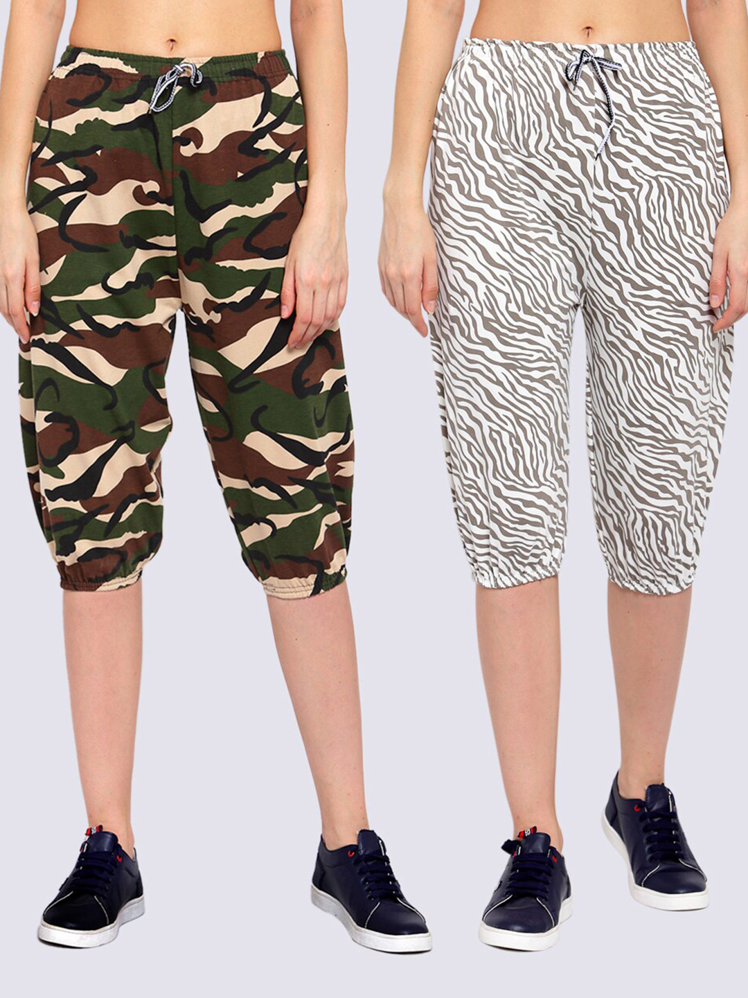 

KLOTTHE Women White & Grey Pack of 2 Printed Capris