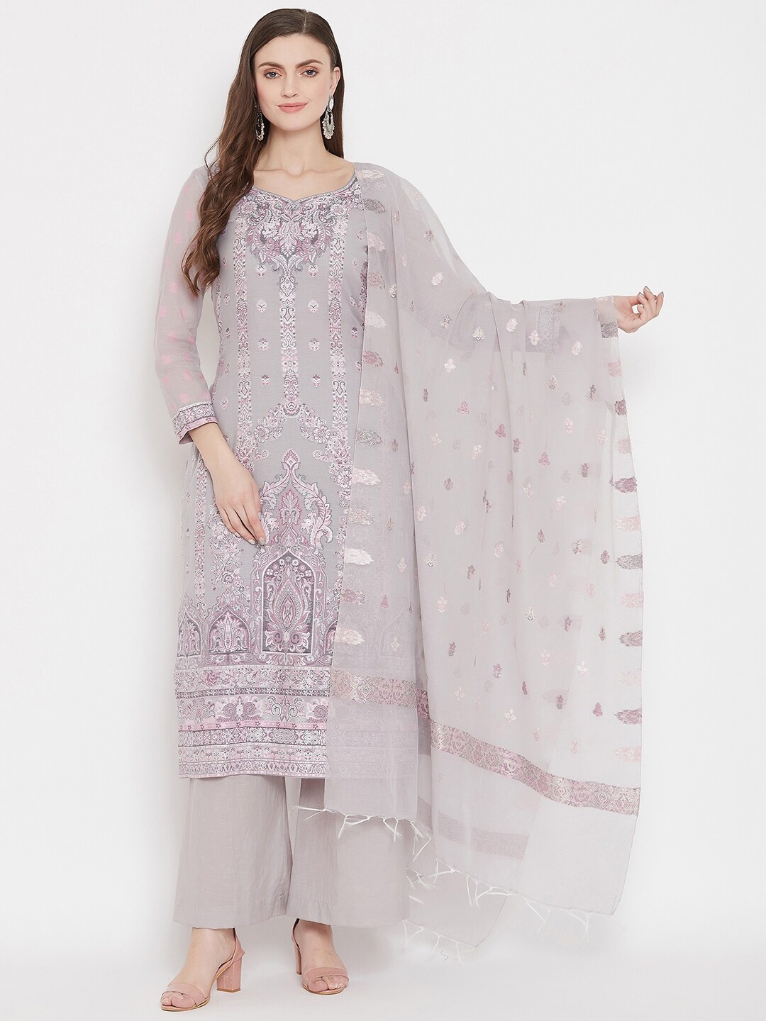 

Safaa Grey & Purple Embroidered Unstitched Dress Material
