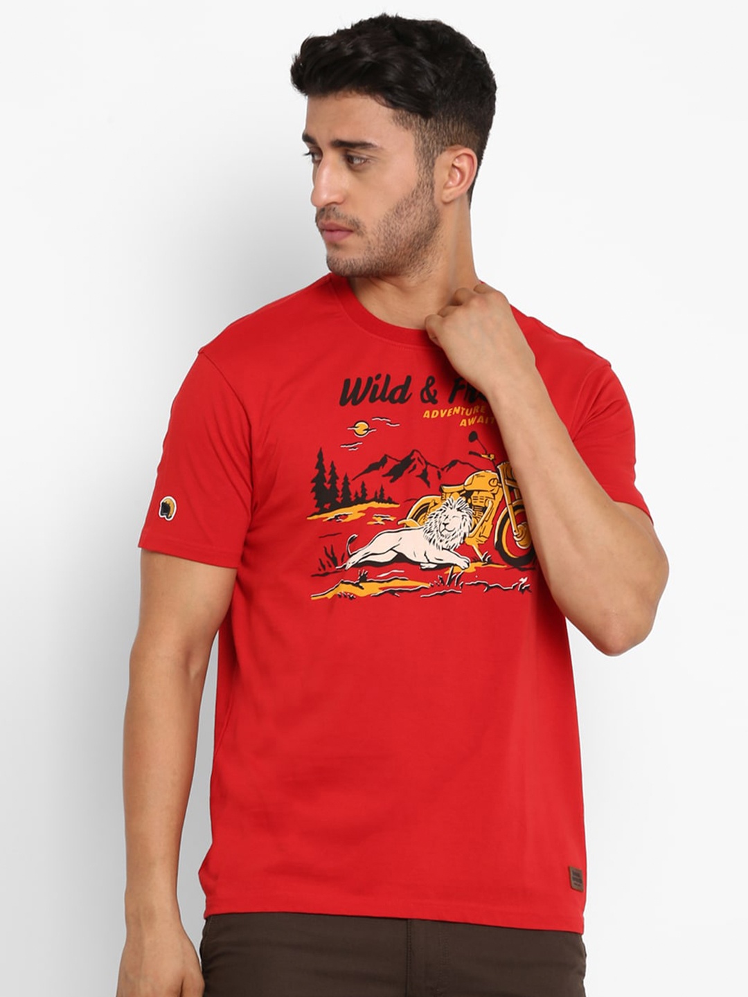 

Royal Enfield Men Red & Yellow Biker Printed T-shirt