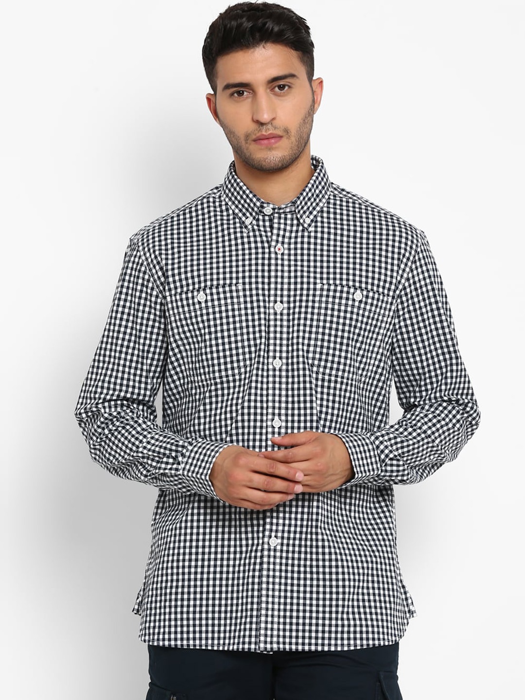 

Royal Enfield Men Navy Blue Gingham Checked Casual Shirt