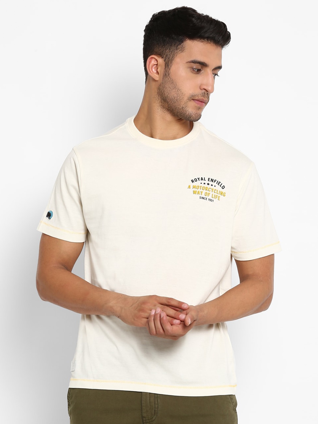 

Royal Enfield Men Cream-Coloured Biker Printed T-shirt