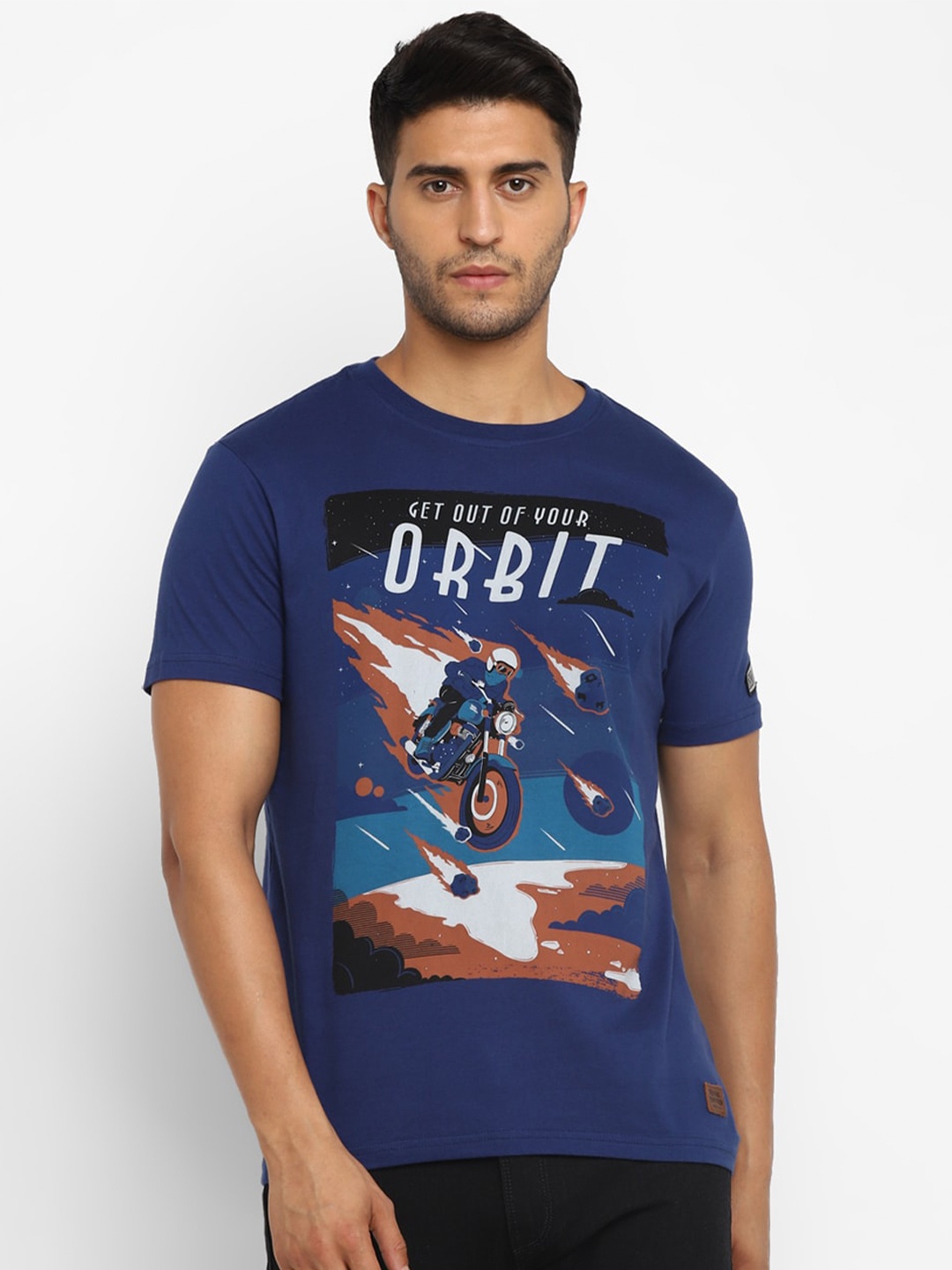 Royal Enfield Men Navy Blue & White Biker Printed T-shirt