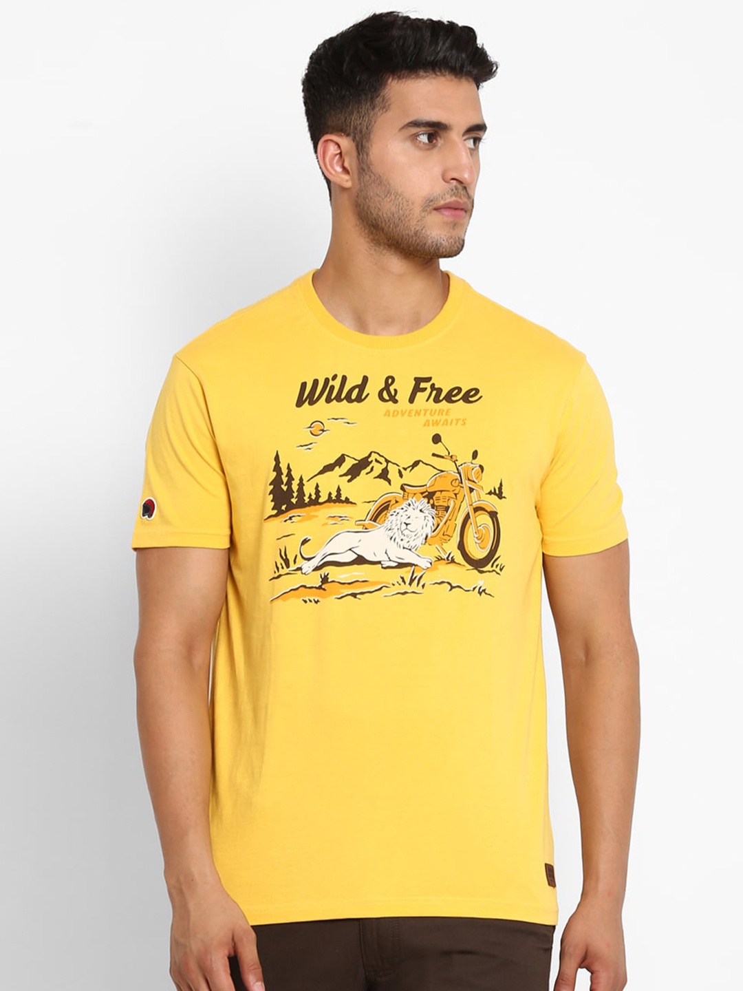 Royal Enfield Men Yellow & Brown Biker Printed T-shirt