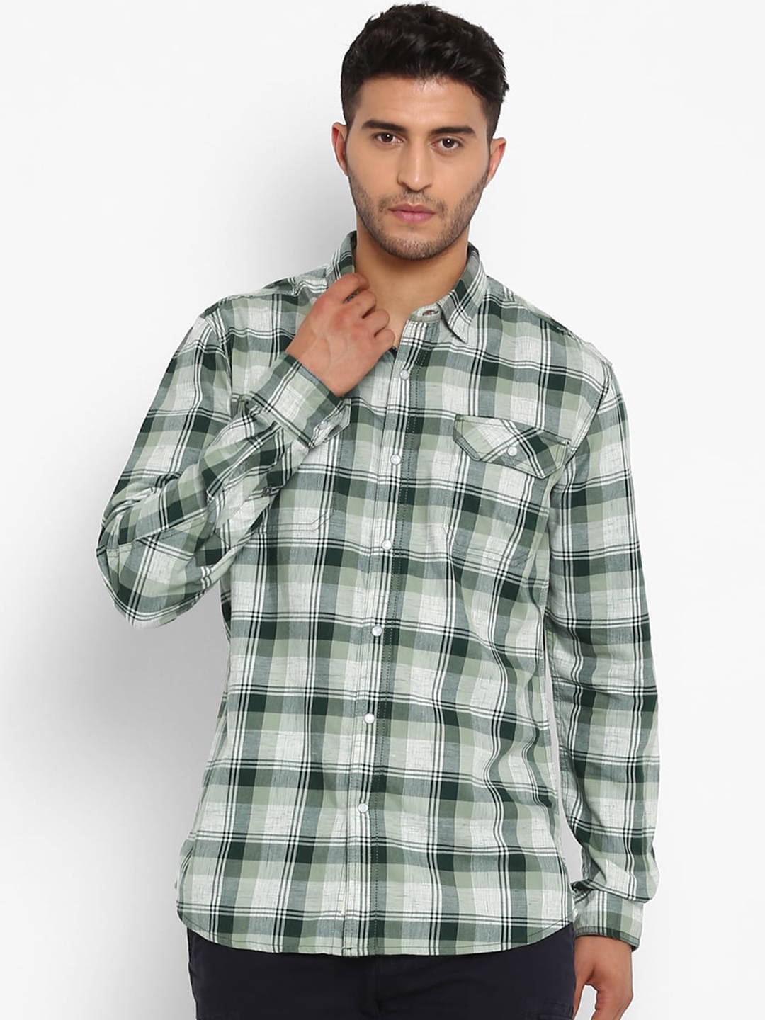 

Royal Enfield Men Green Tartan Checked Casual Shirt