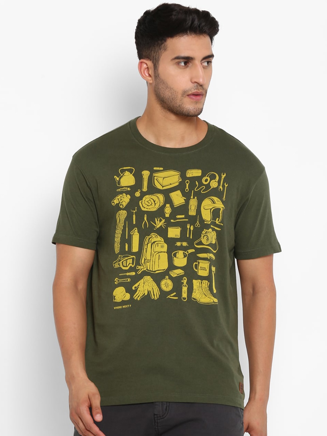 

Royal Enfield Men Olive Green & Yellow Printed T-shirt