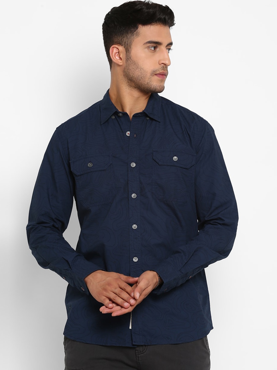 

Royal Enfield Men Navy Blue Opaque Printed Casual Shirt