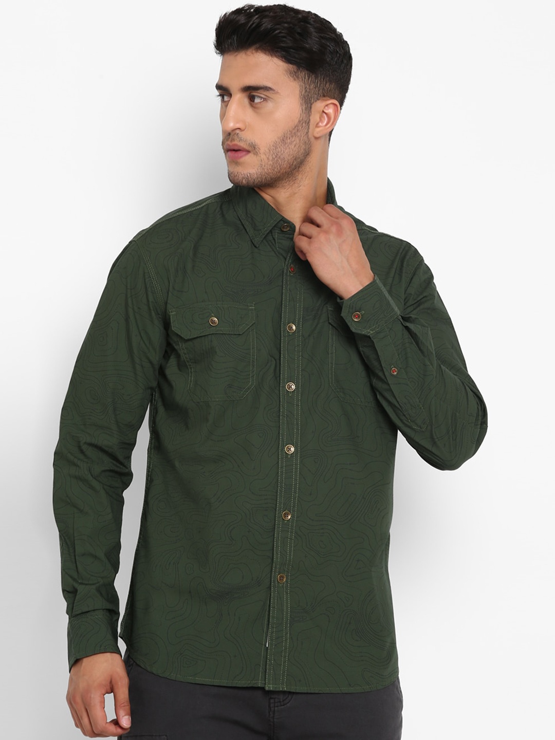 

Royal Enfield Men Olive Green Opaque Casual Shirt