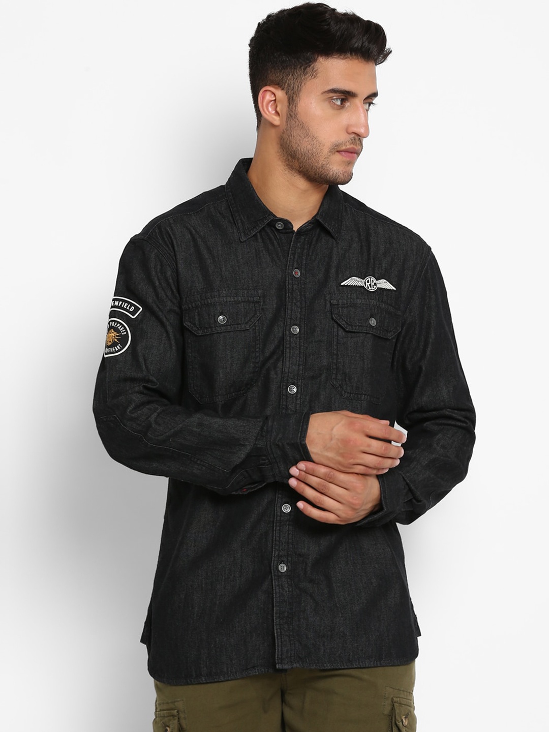 

Royal Enfield Men Charcoal Opaque Casual Shirt