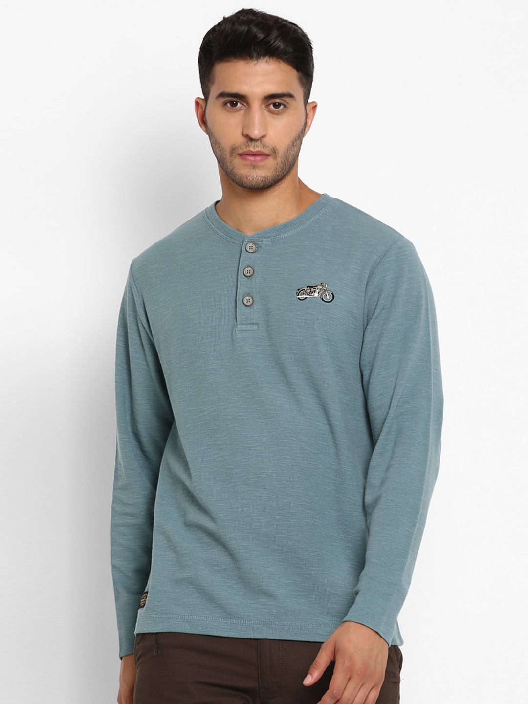 

Royal Enfield Men Blue Henley Neck T-shirt
