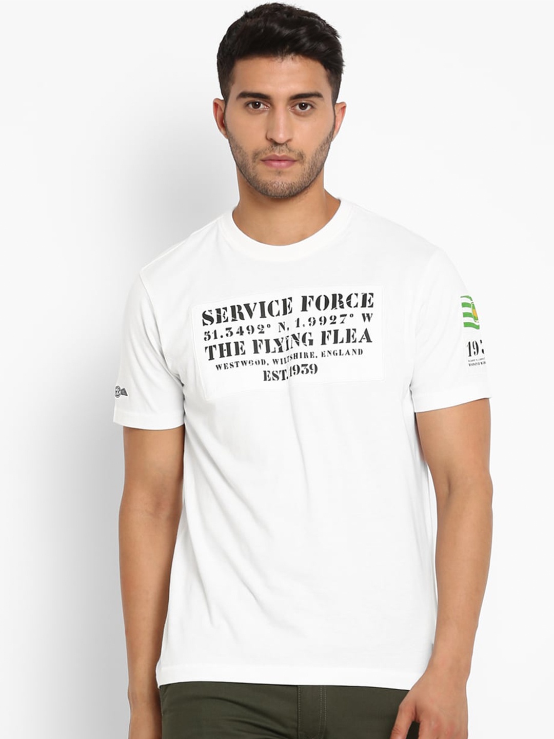 Royal Enfield Men White & Black Typography Printed T-shirt