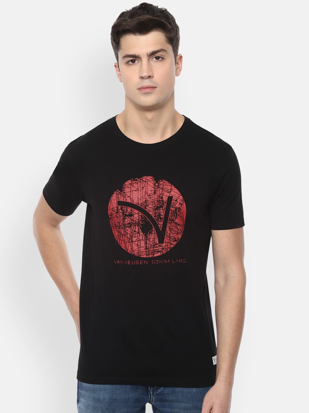 

VAN HEUSEN DENIM LABS Men Black & Red Printed T-shirt