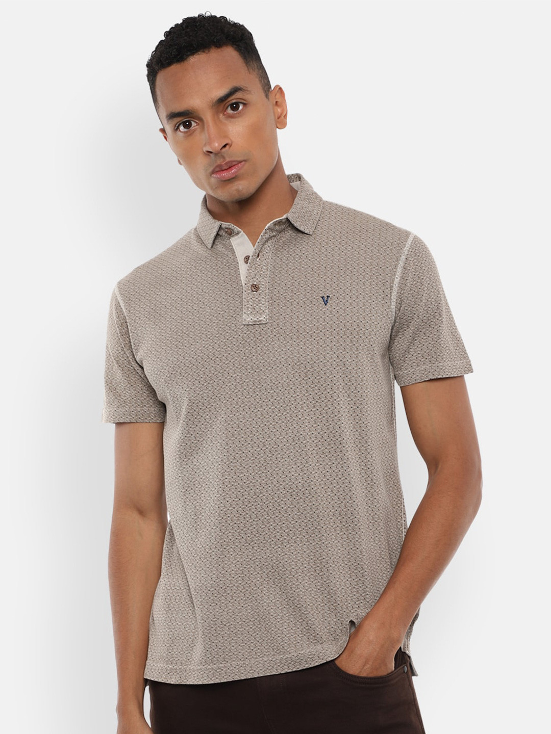 

VAN HEUSEN DENIM LABS Men Brown Polo Collar T-shirt