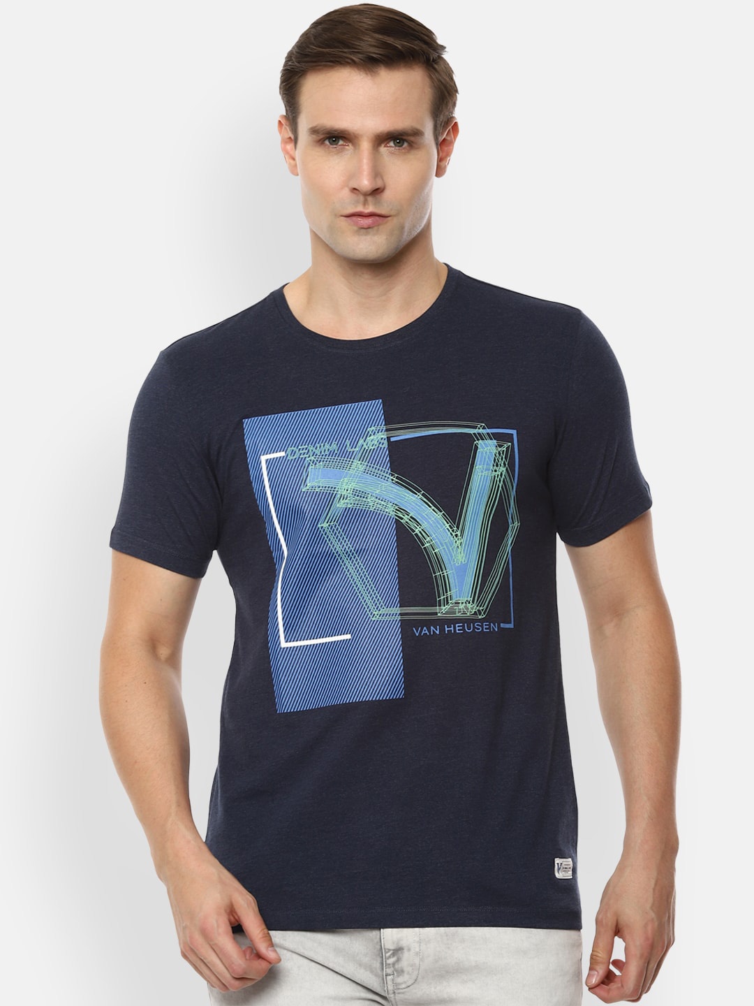 

VAN HEUSEN DENIM LABS Men Navy Blue Printed T-shirt