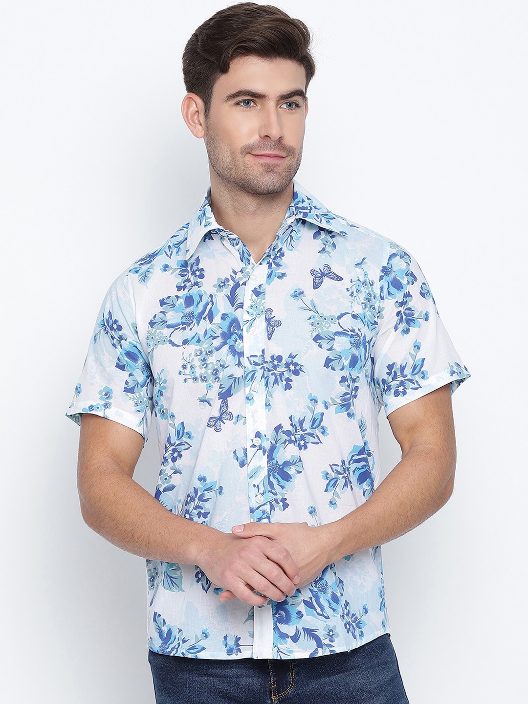 

Oxolloxo Men White & Blue Floral Opaque Printed Casual Shirt