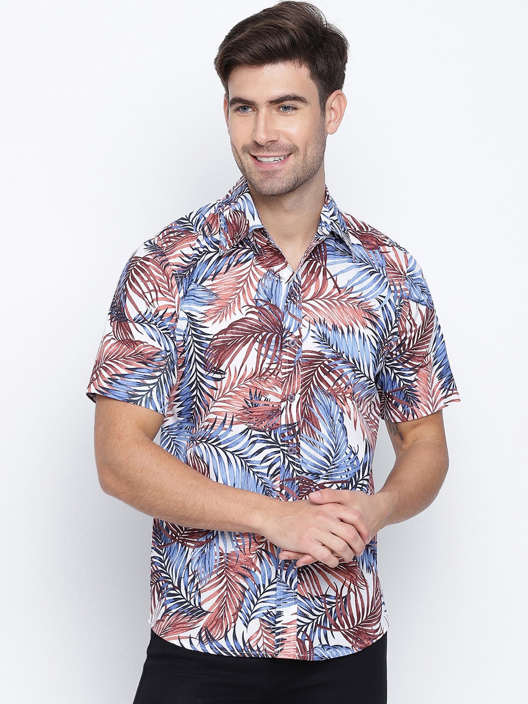 

Oxolloxo Men Blue Floral Opaque Printed Casual Shirt