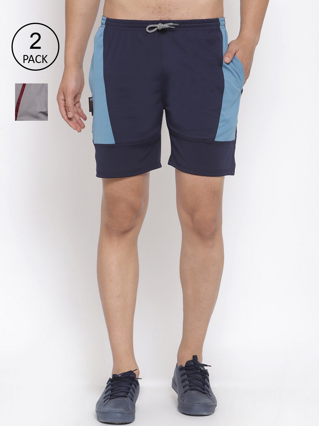 

KLOTTHE Men Set of 2 Colourblocked Sports Shorts, Blue