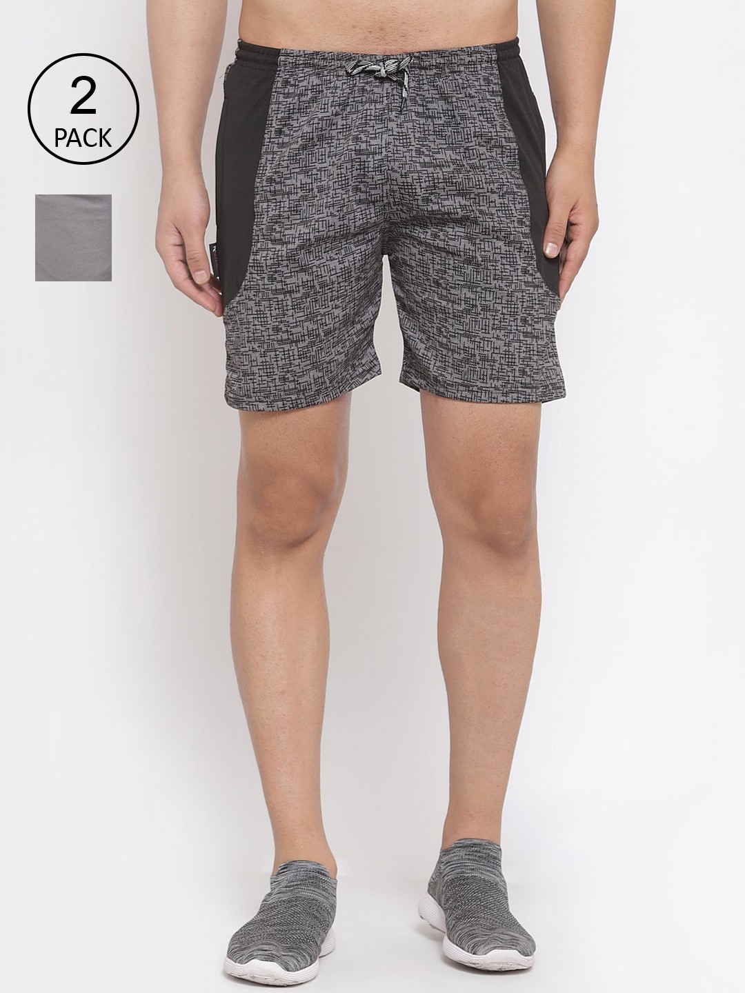 

KLOTTHE Men Set of 2 Colourblocked Sports Shorts, Multi