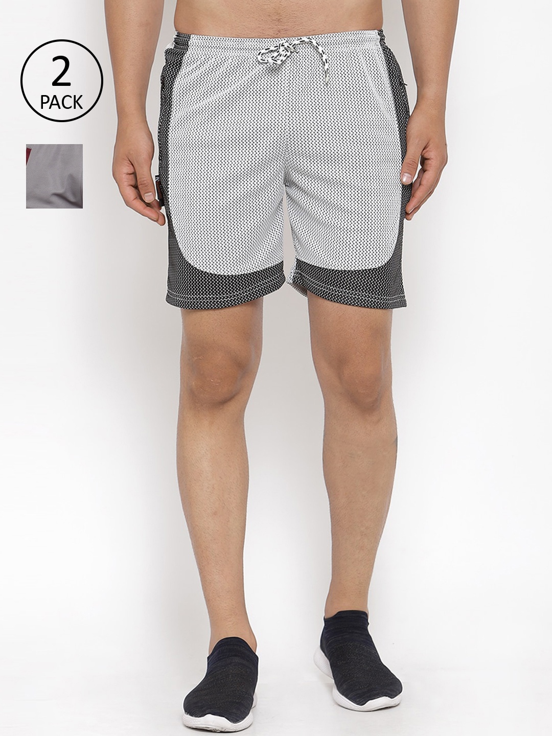 

KLOTTHE Men Set of 2 Colourblocked Sports Shorts, Grey