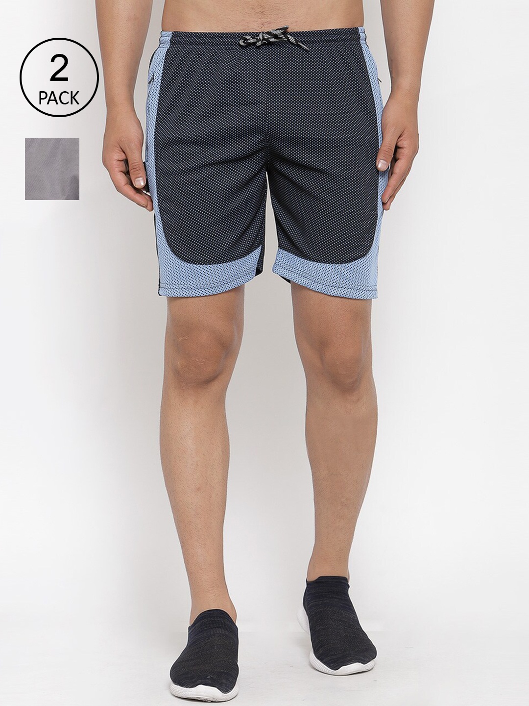 

KLOTTHE Men Set of 2 Colourblocked Sports Shorts, Grey