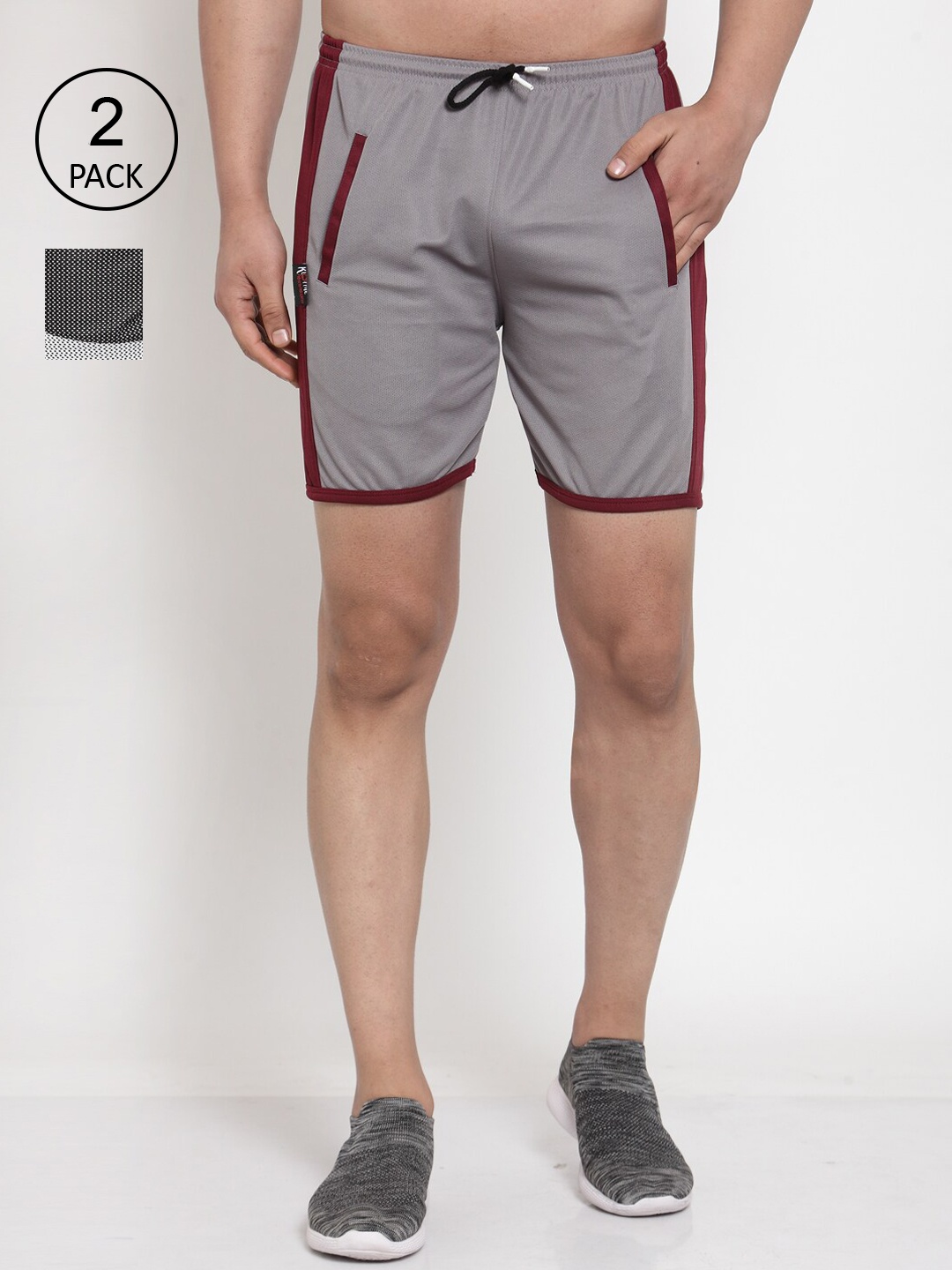 

KLOTTHE Men Set of 2 Colourblocked Sports Shorts, Grey