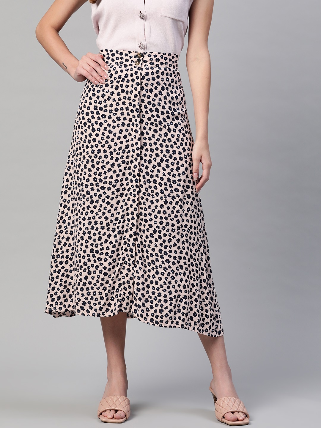 

Marks & Spencer Pink & Black Floral A-Line Skirt