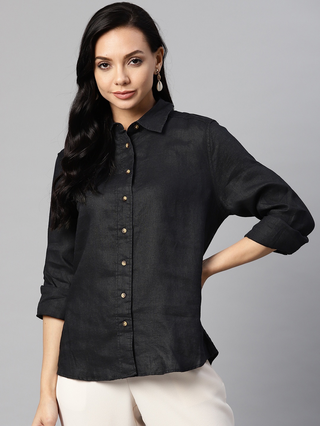 

Marks & Spencer Women Black Solid Opaque Casual Shirt