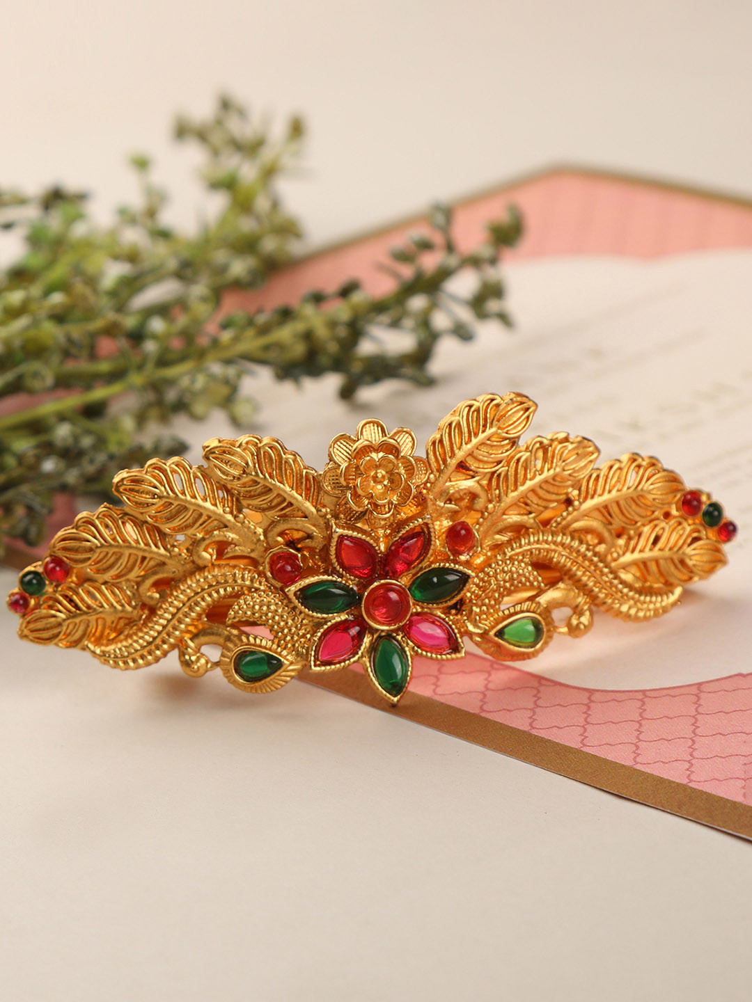 

AccessHer Women Gold-Toned Beaded French Barrette