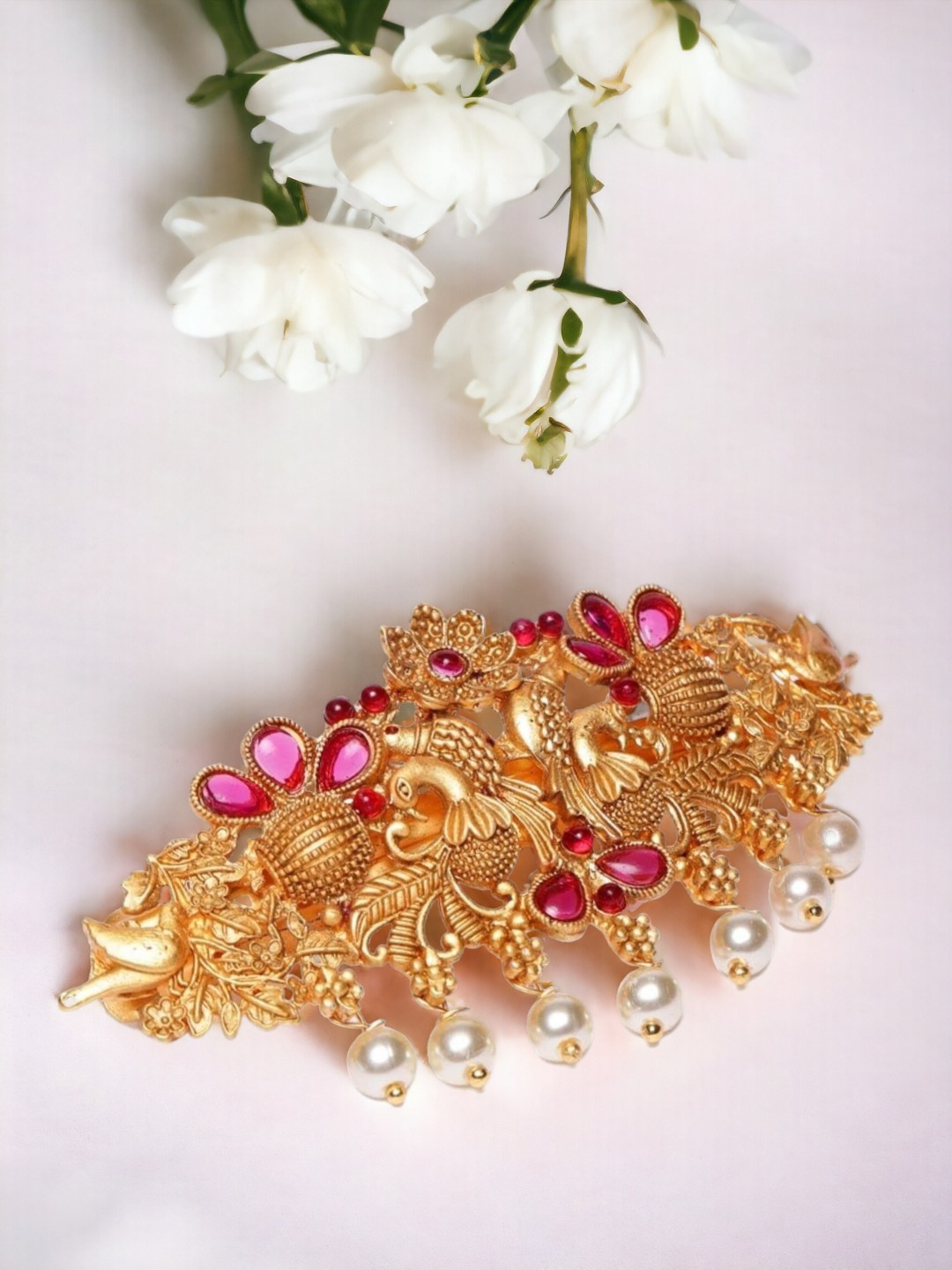 

AccessHer Women Gold-Toned & Red Embellished French Barrette