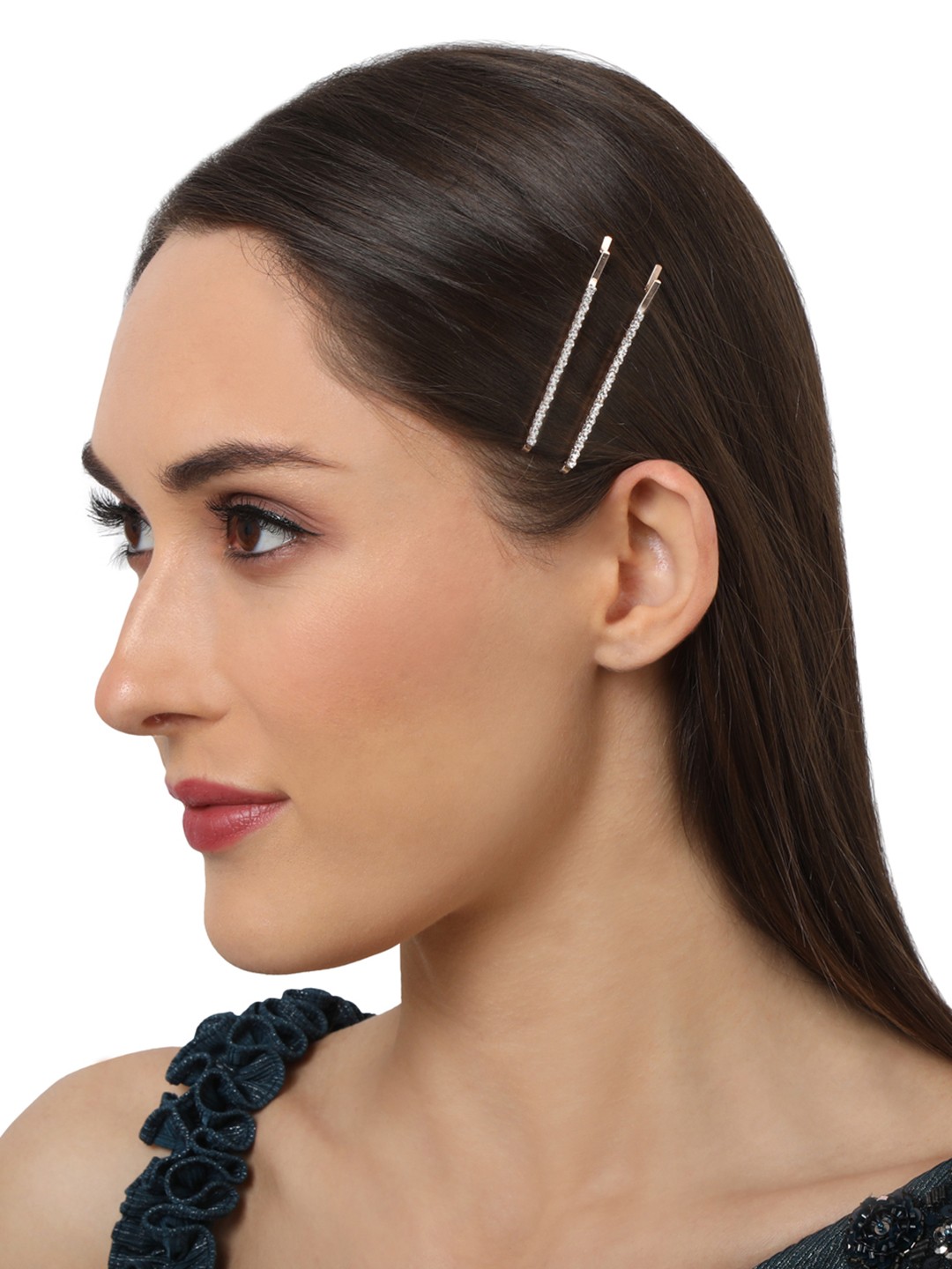 

AccessHer Women Rose Gold Set of 2 Embellished Bobby Pins