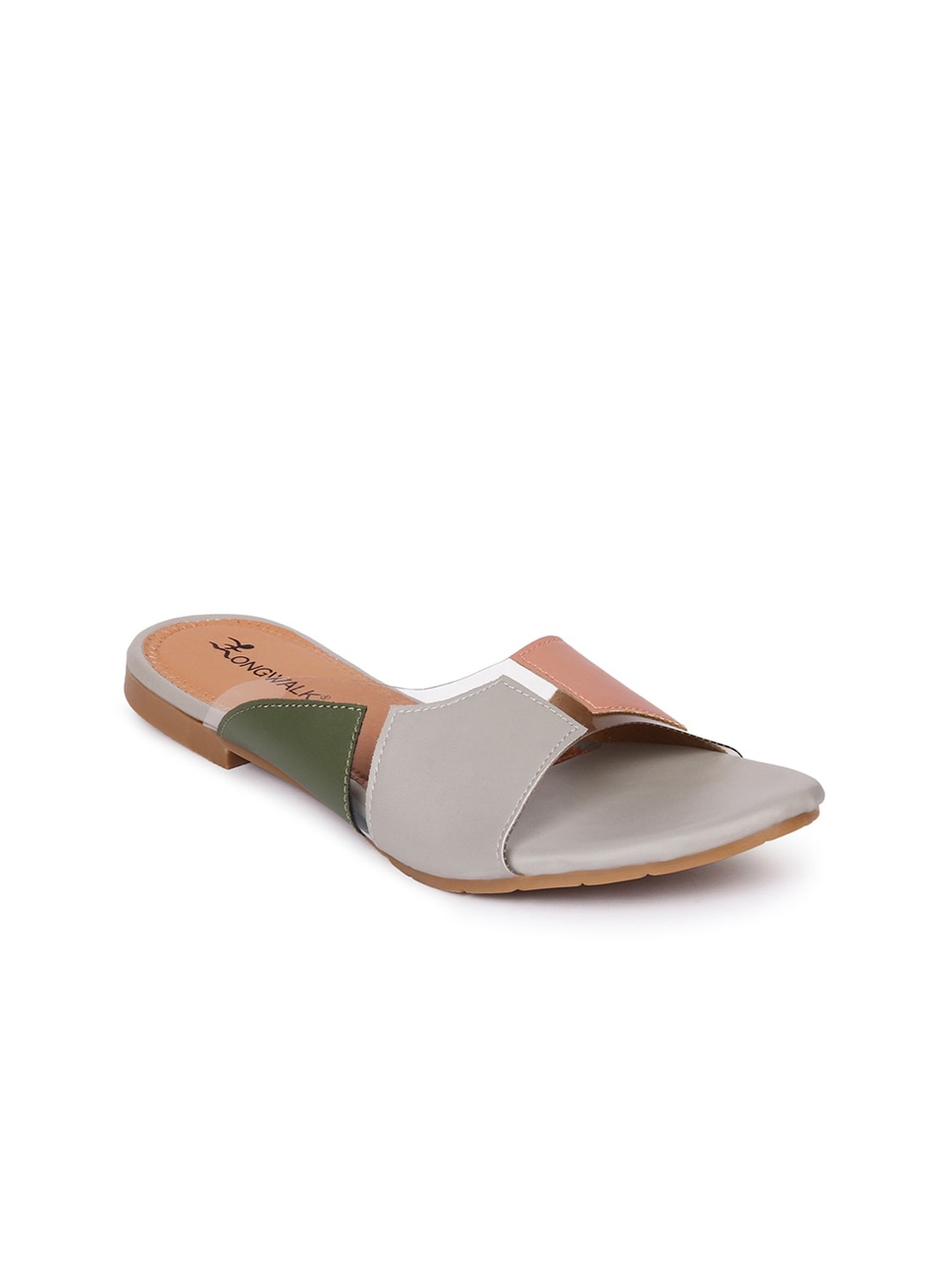 

Longwalk Women Grey & Peach-Coloured Colourblocked Open Toe Flats