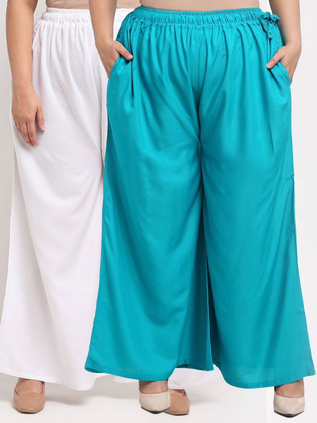 

TAG 7 PLUS Women Pack Of 2 Flared Ethnic Palazzos, White