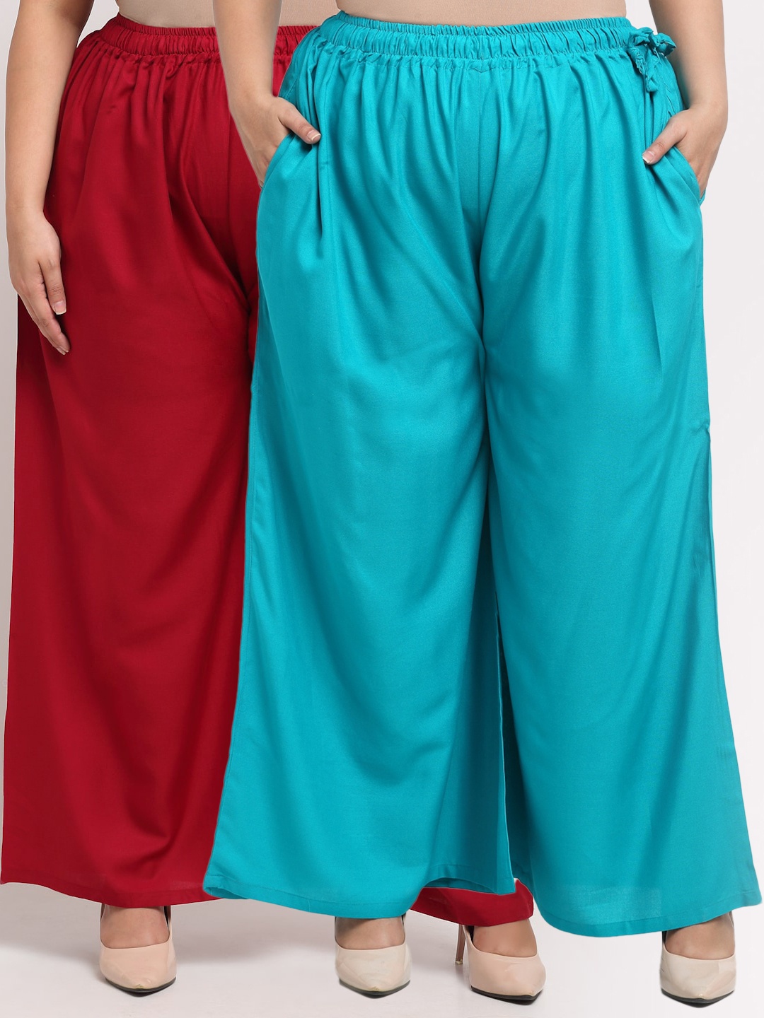 

TAG 7 PLUS Women Pack Of 2 Maroon & Turquoise Blue Ethnic Palazzos