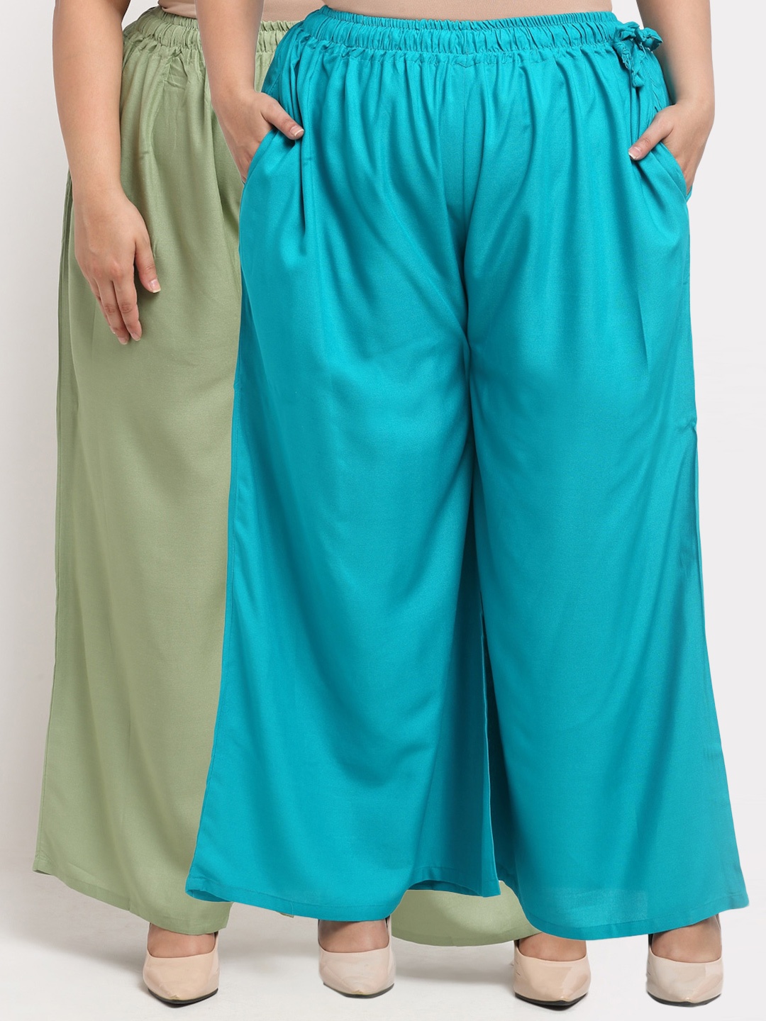 

TAG 7 PLUS Women Green & Blue Pack of 2 Ethnic Palazzos