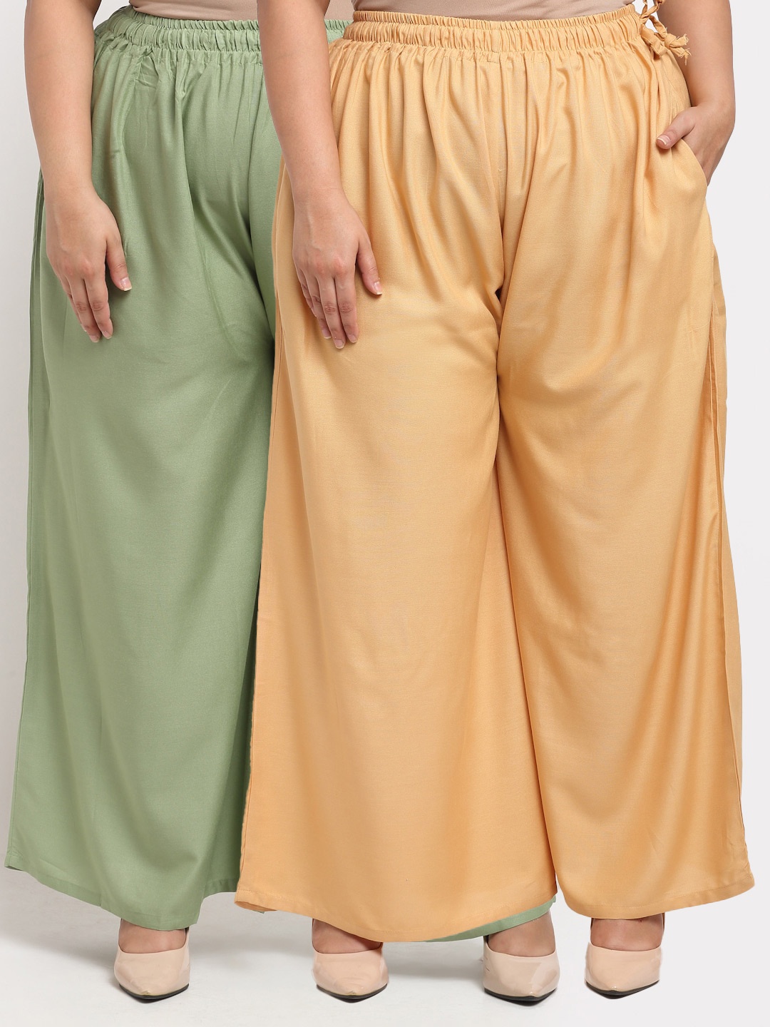 

TAG 7 PLUS Women Beige & Green Pack of 2 Ethnic Palazzos