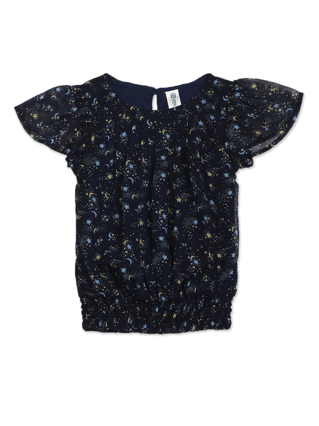 

Cherokee Navy Blue Geometric Blouson Top