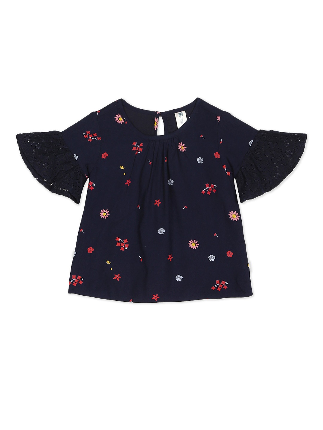 

Cherokee Blue & Red Floral A-Line Top