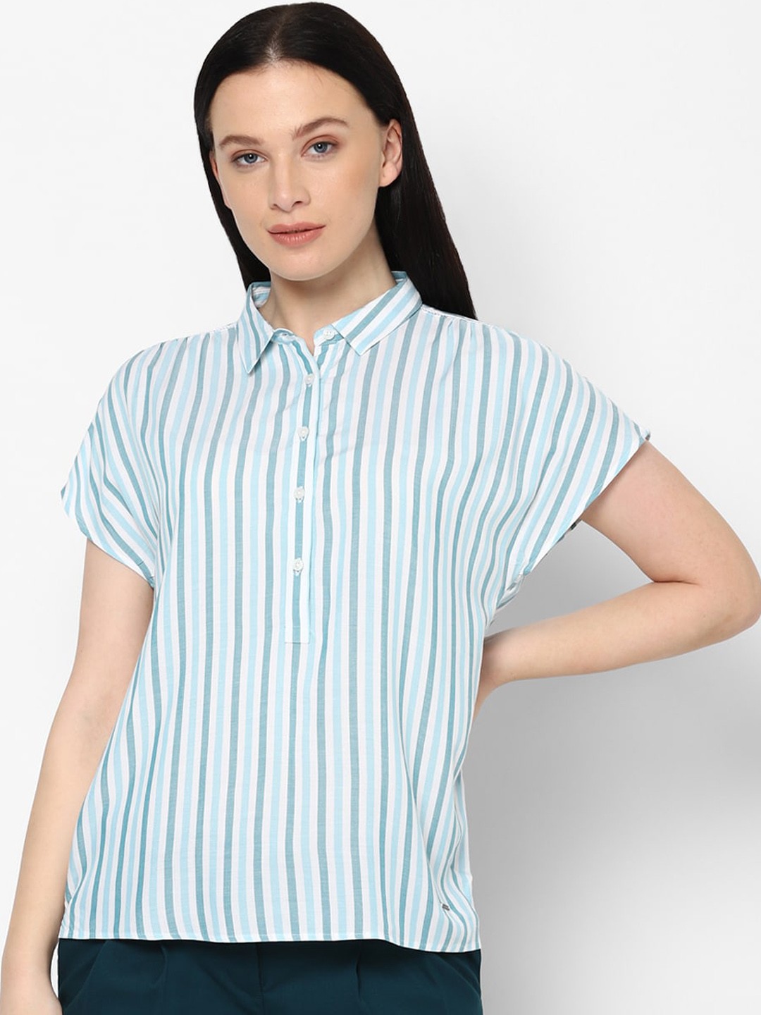 

Allen Solly Woman Women Blue Opaque Striped Casual Shirt