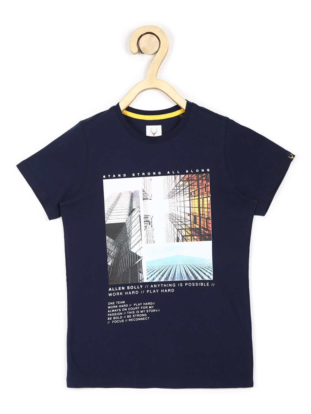 

Allen Solly Junior Boys Navy Blue Printed Pure Cotton T-shirt