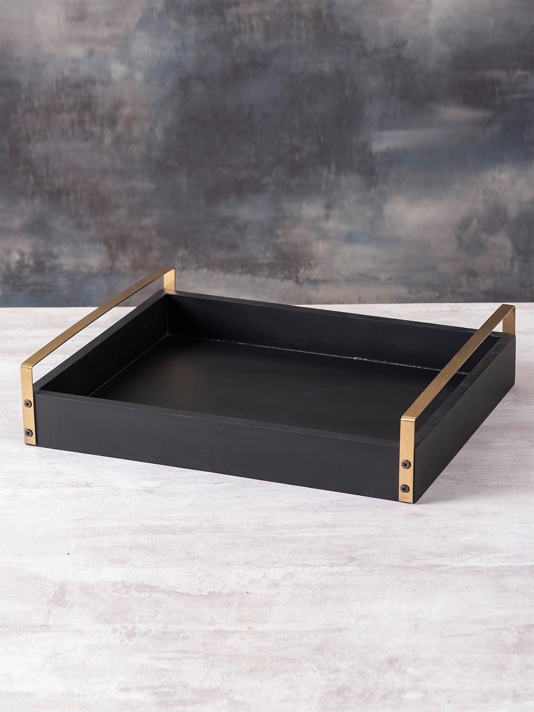 

nestroots Black & Gold-Toned Stainless Steel Serving Tray