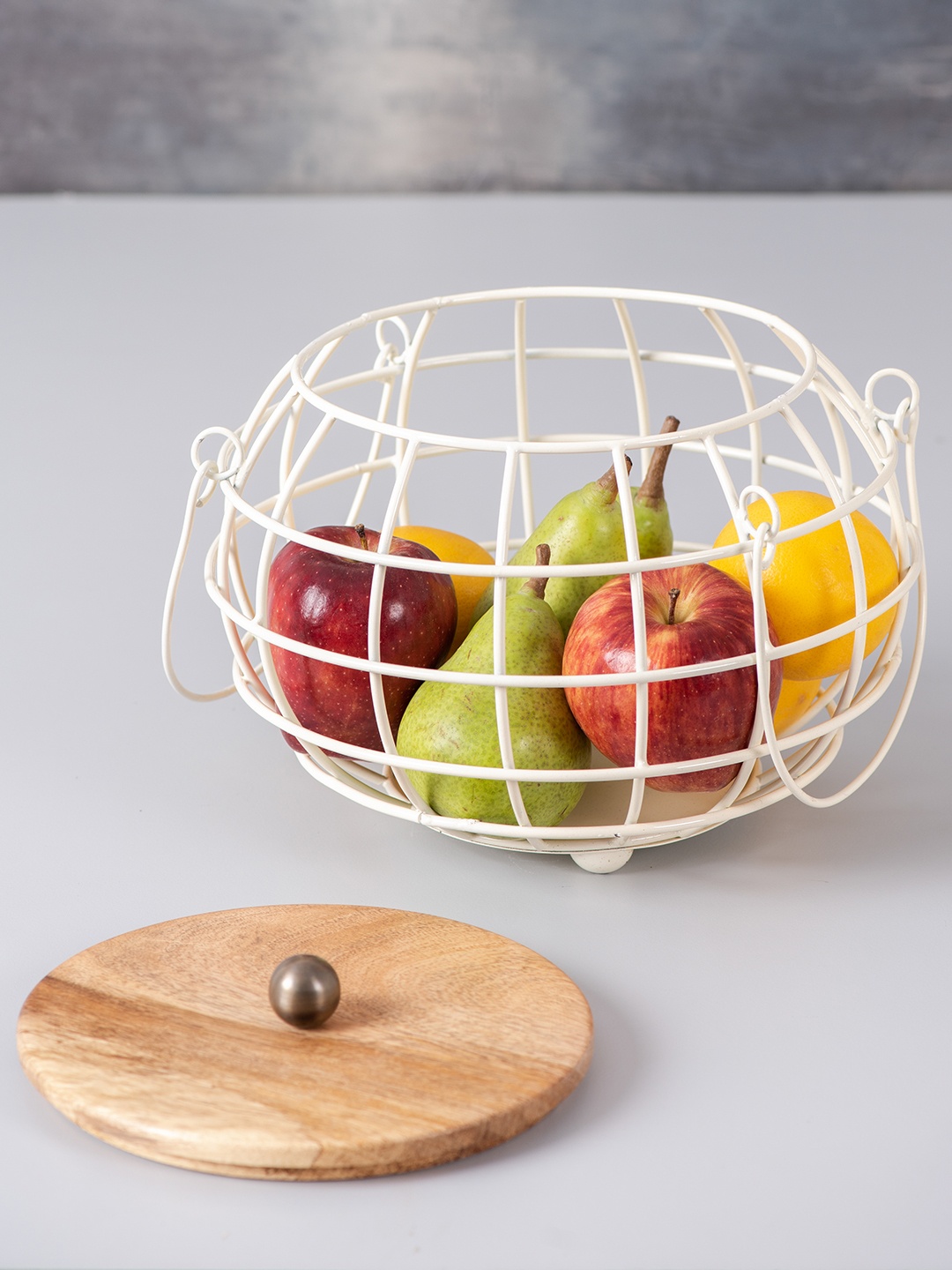 

nestroots White & Brown Hand-Painted Fruit Basket